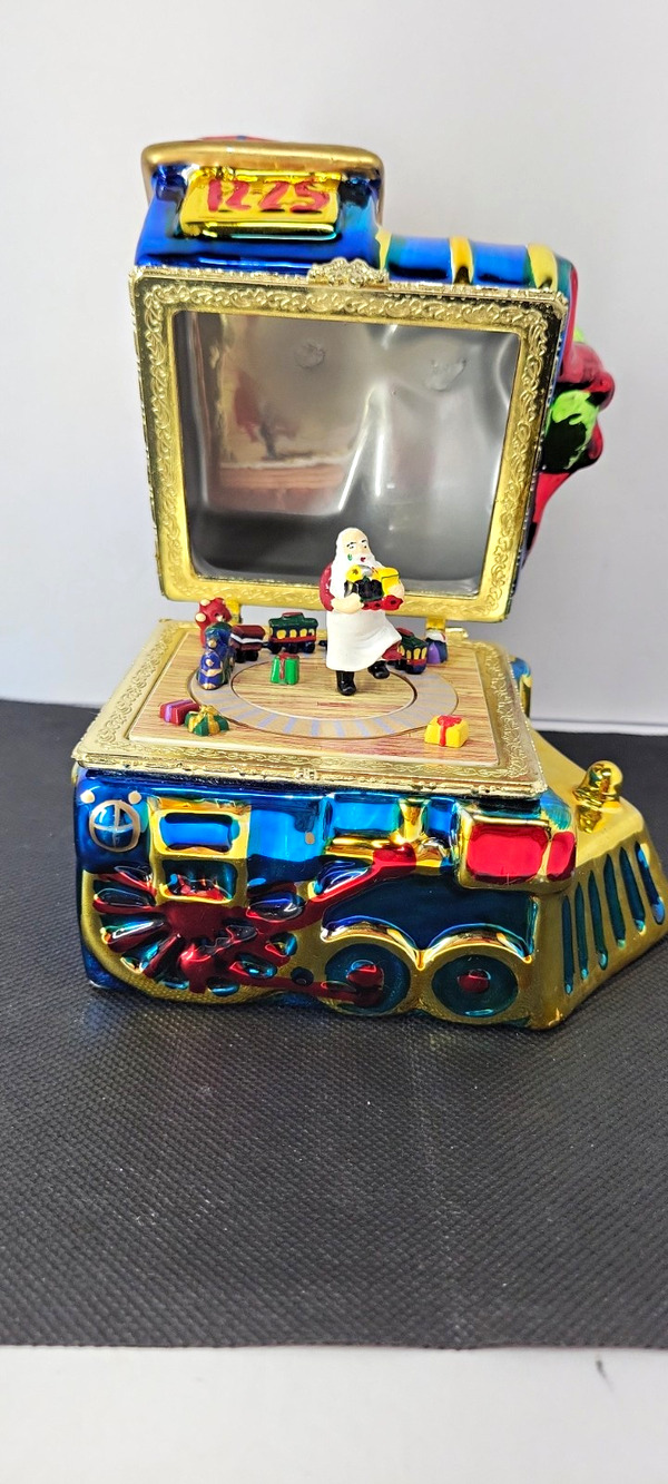 Christmas Train Locomotive Trinket Music Box w/ Santa Figurine Holiday Decor